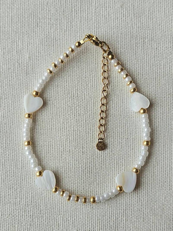 Beads by DEB  handgemaakte Kinderenkelbandje  wit (15cm en 18cm)