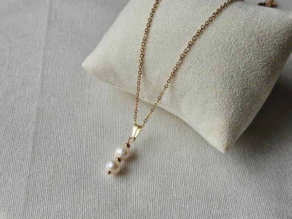 Beads by DEB handgemaakte ketting stainless steel-zoetwaterparel