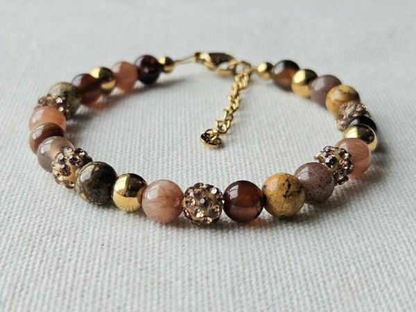 Beads by DEB handgemaakte armband stainless steel-edelstenen picture jasper