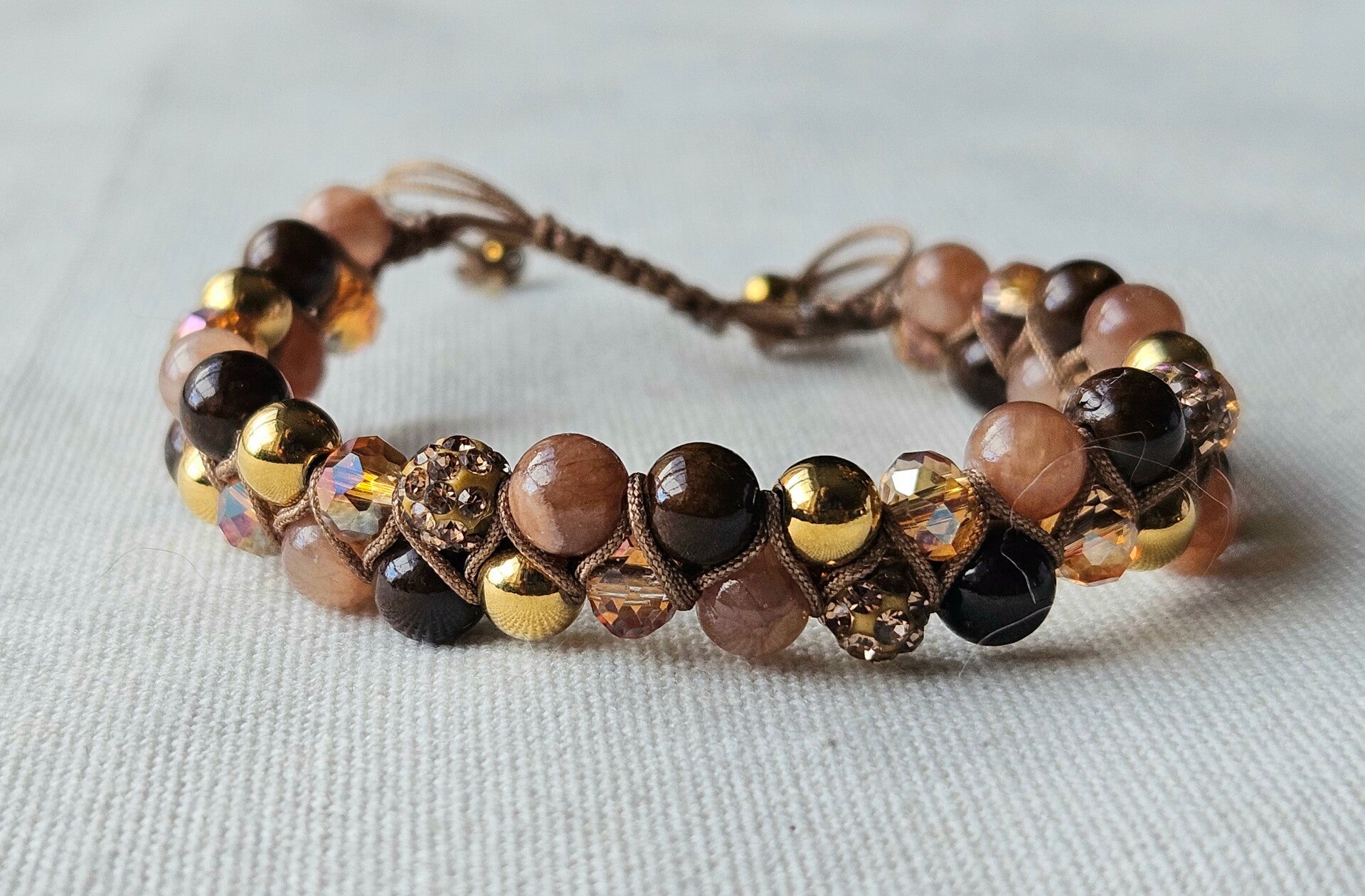 Beads by DEB handgemaakte gevlochten armband met edelstenen -herfst