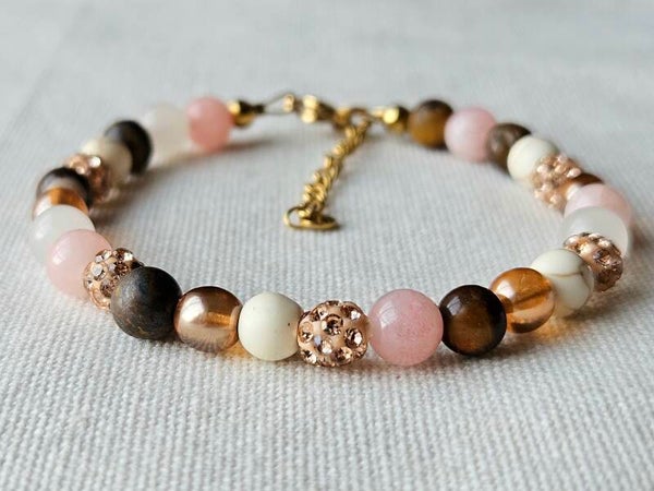 Beads by DEB handgemaakte armband-edelstenen- roze bruin