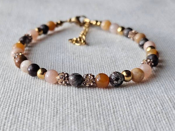 beads by DEB handgemaakte armband gouden stainless steel, edelstenen-zandsteen