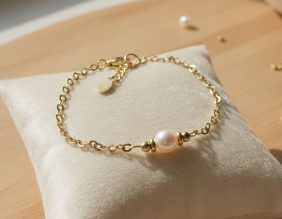 Beads by DEB handgemaakte armband stainless steel zoetwater parel