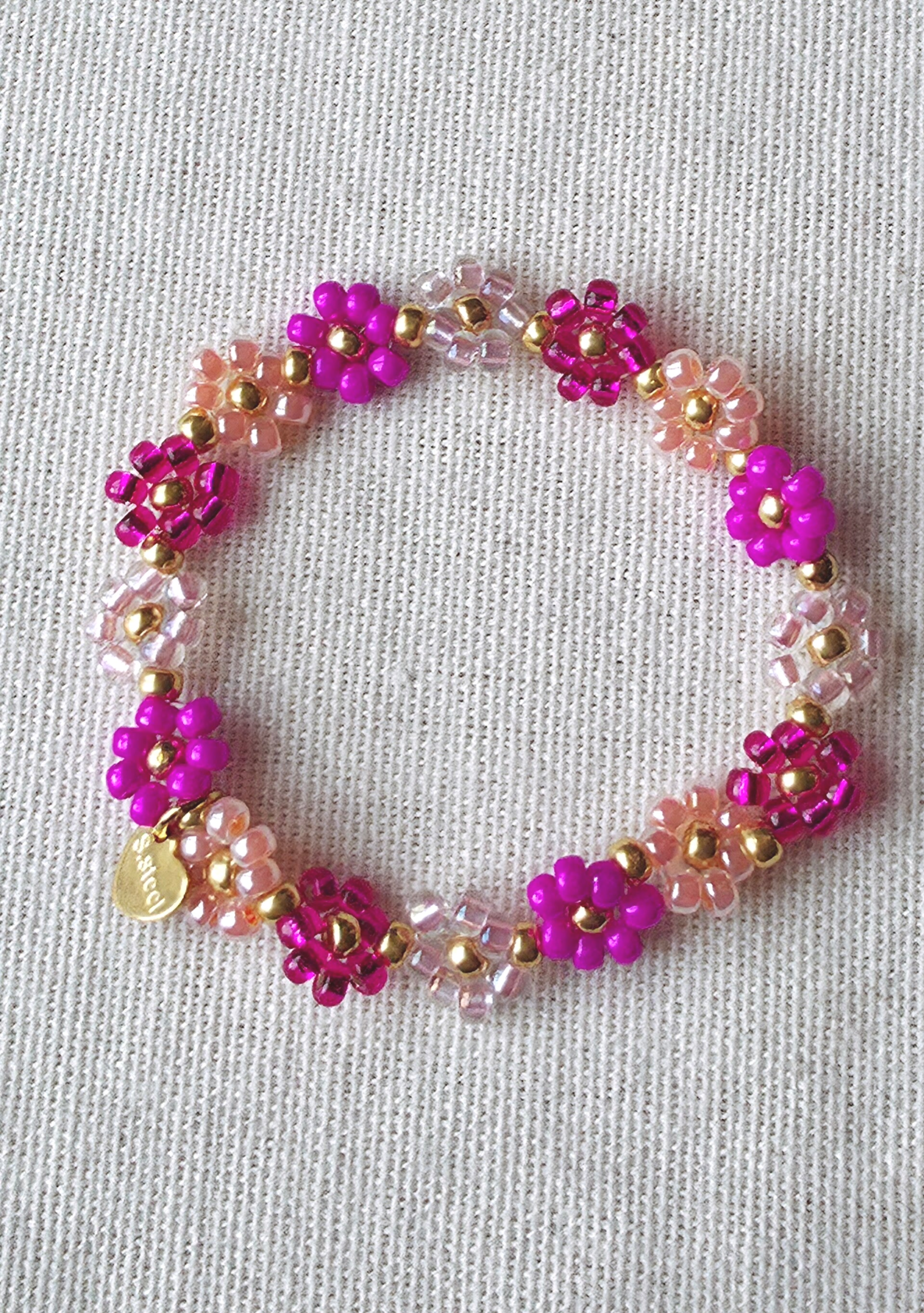 Beads by DEB handgemaakte elastische kinderarmband met bloemetjes-Miyuki  (13cm)