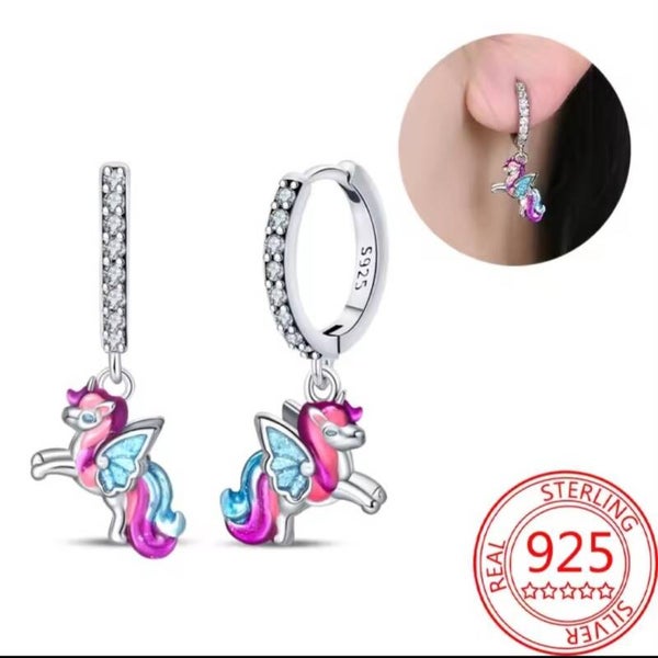 Sterling 925 zilveren oorbellen  unicorn