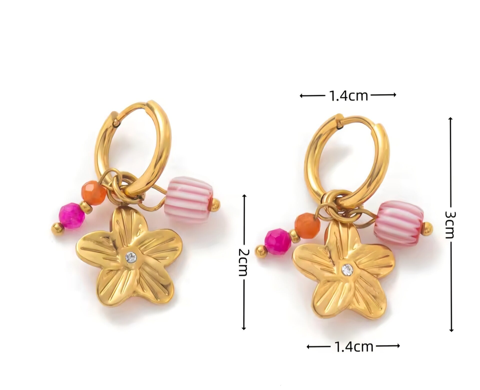 Stainless Steel oorbellen met bloem en kralen