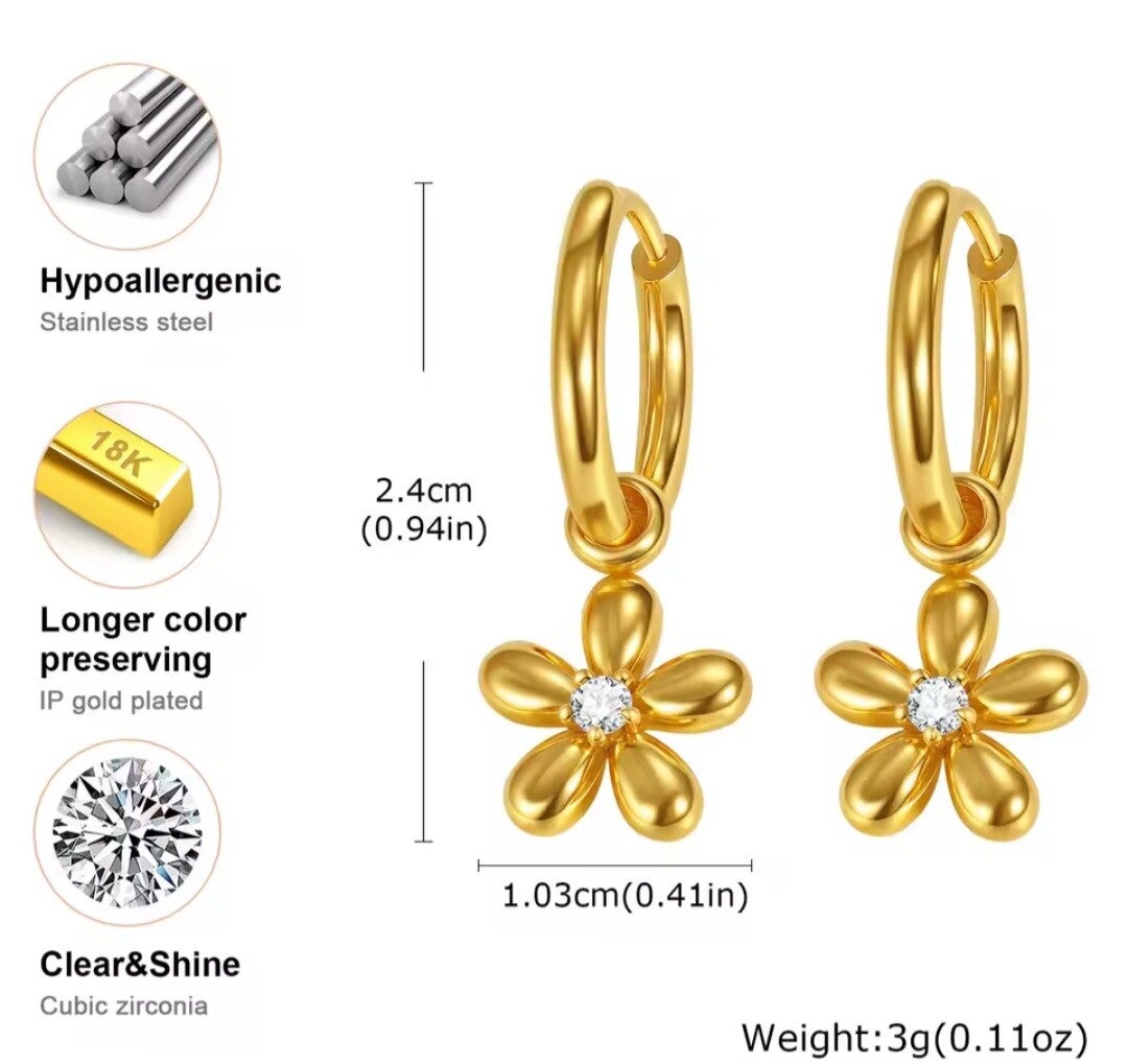 Stainless Steel oorbellen bloem-zirkonia