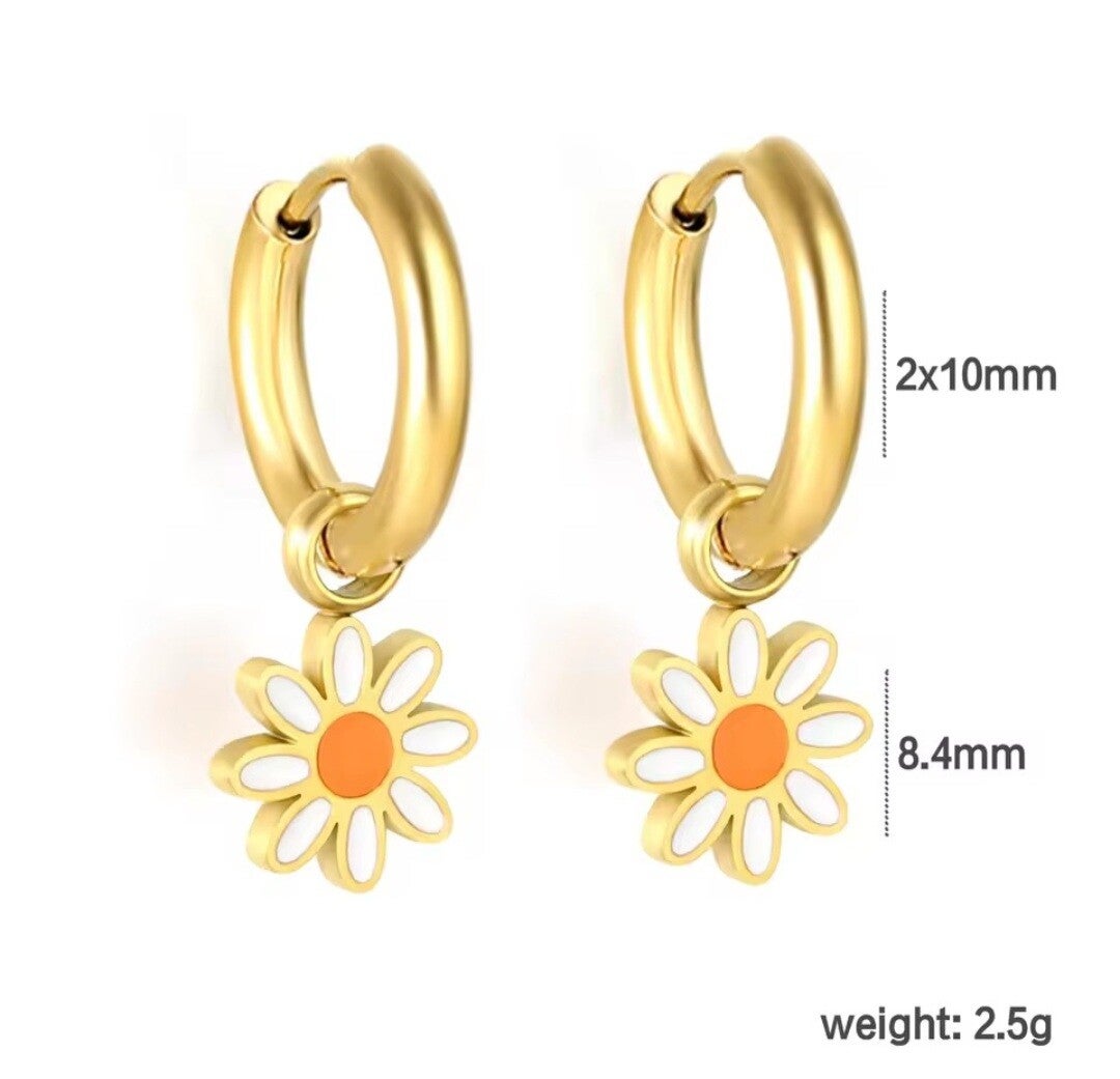Stainless Steel oorbellen daisy bloem