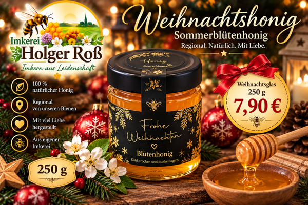 Weihnachtszauber – Sommerblütenhonig im edlen Geschenkglas