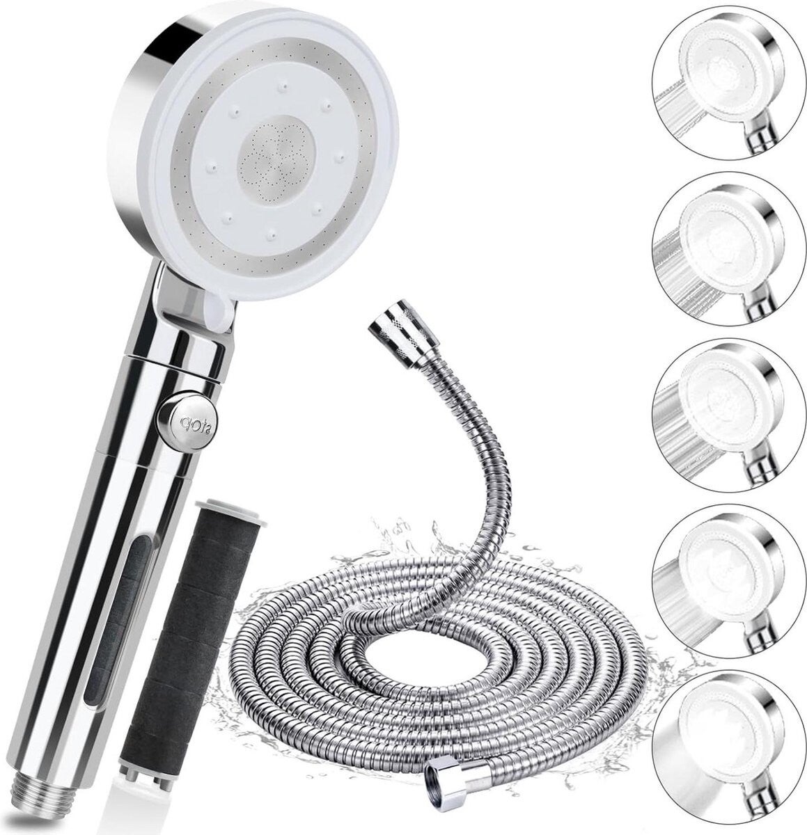 Douchekop hogedrukdouchekop met filter en kalkfilter - 5 sproeimodi - 2 m slang