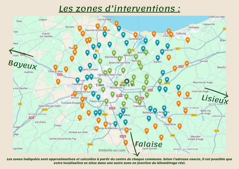 Carte des zones d'intervention de Marl and Co, avec répartition des zones 1,2 et 3