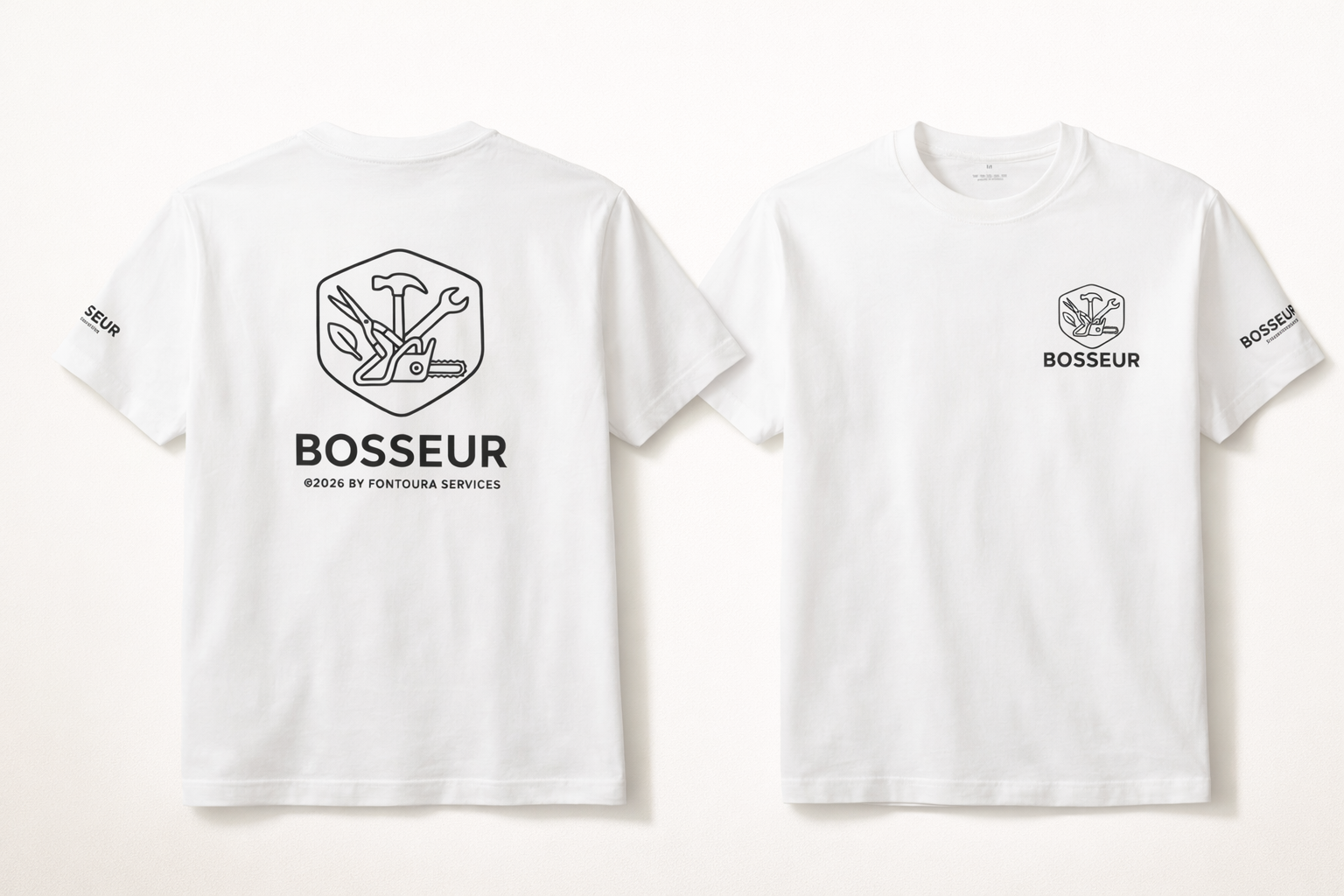 T-shirt BOSSEUR – Blanc Essentiel/Noir classique (recto & verso)