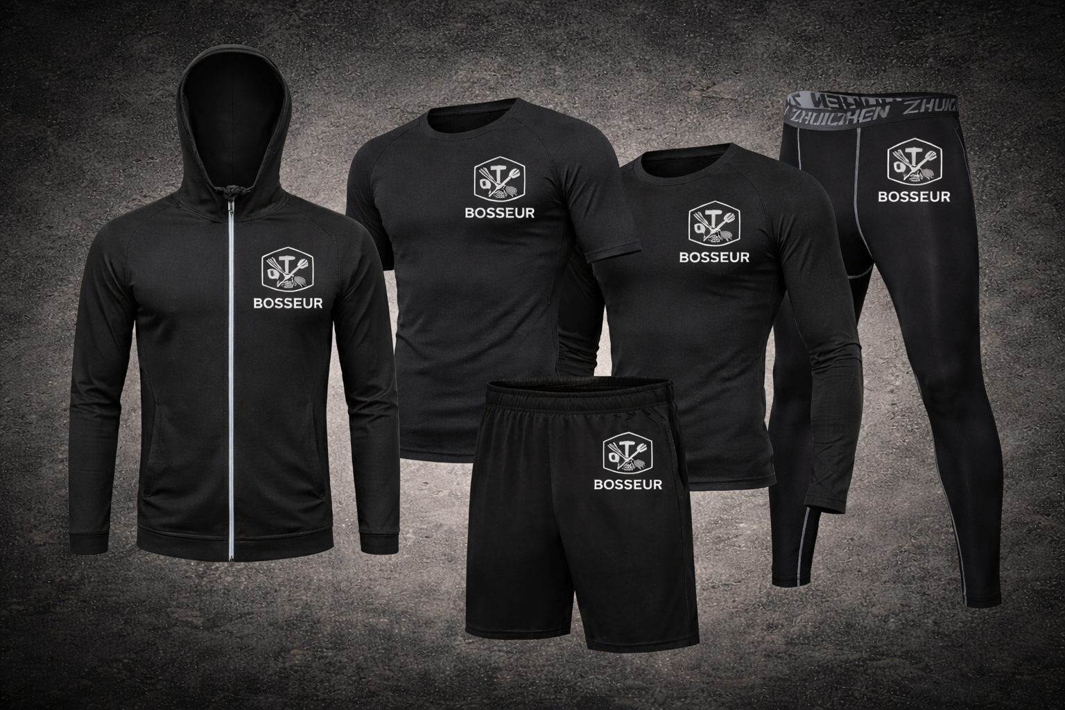 Ensemble Sport BOSSEUR – Pack Performance 5 Pièces Noir