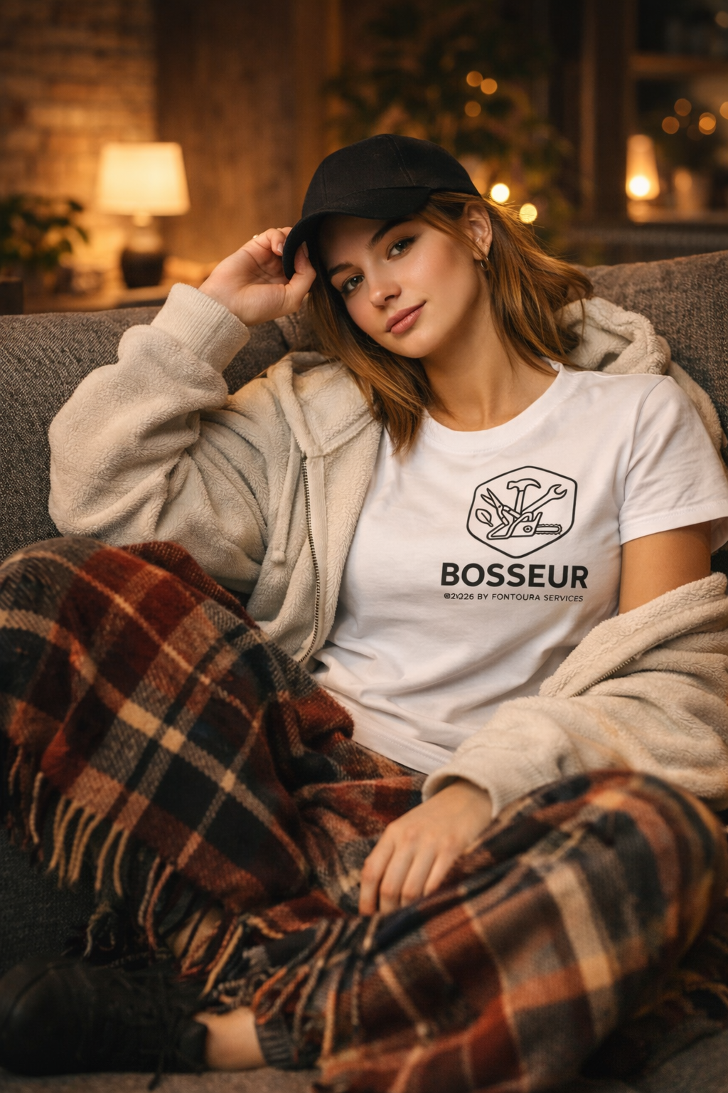 T-shirt Bosseur blanc – 100% coton – Création originale