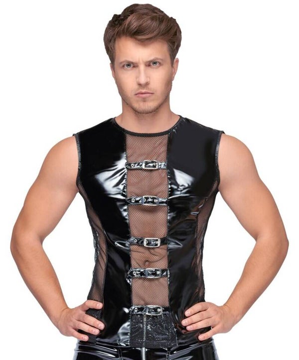 Shirt im Lack-Netz-Mix