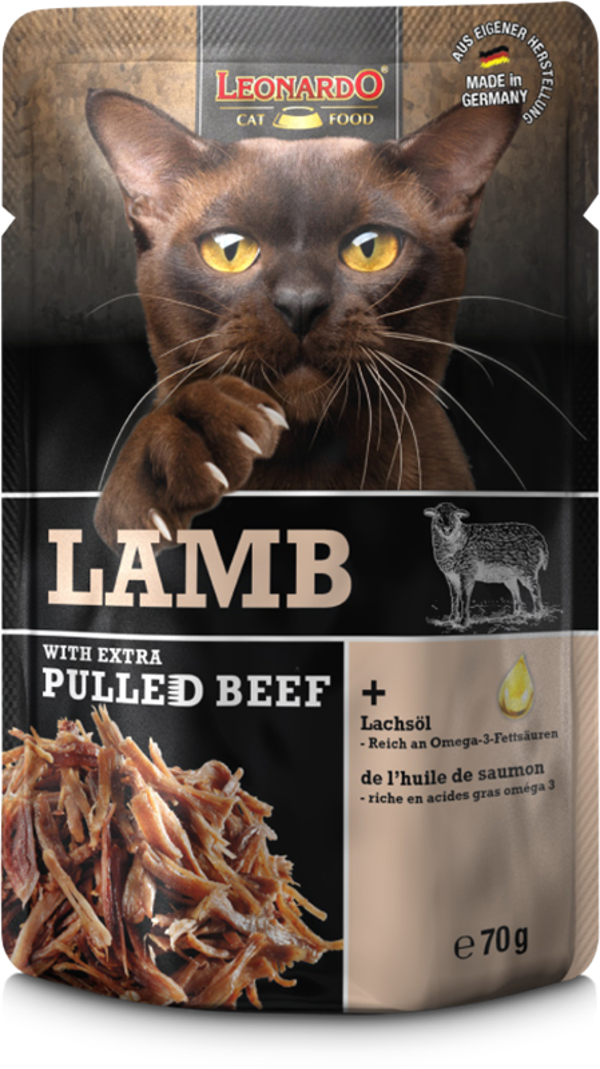 Leonardo Pulled Beef Lamb with extra Pulled Beef 70g Katzennassfutter