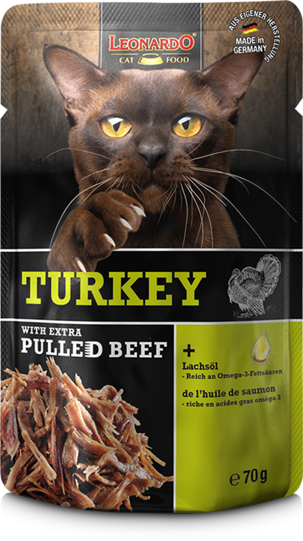 Leonardo Pulled Beef Turkey with extra Pulled Beef 70g Katzennassfutter
