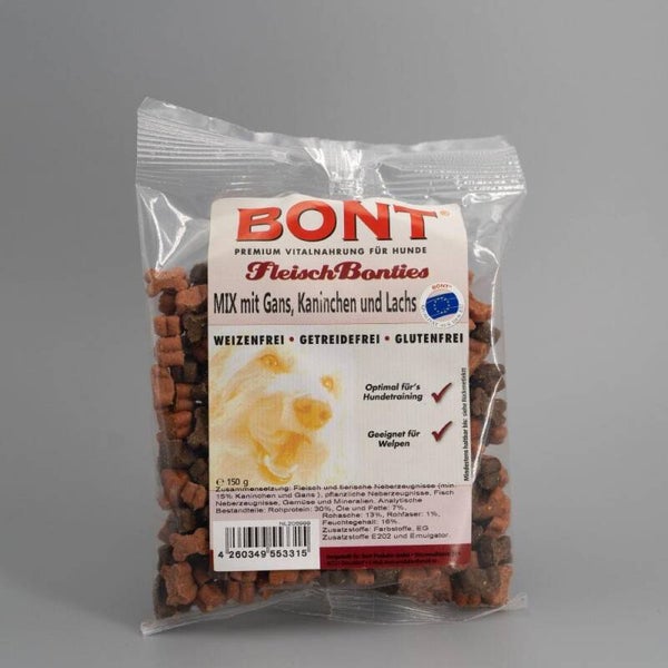 Fleisch Bonties MIX Gans/Kaninchen/Lachs, 150 g Hundeleckerli