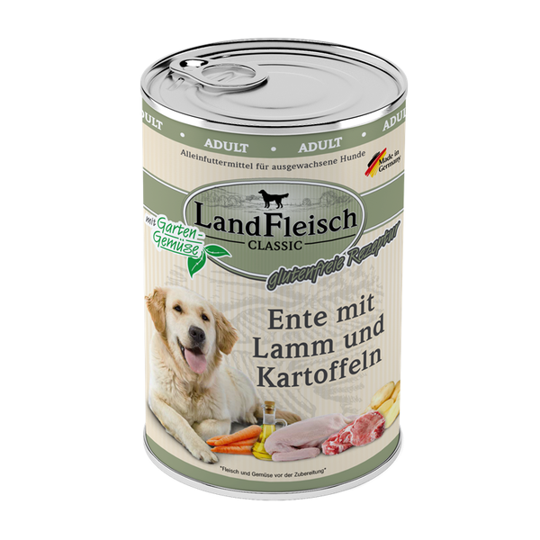 LandFleisch Dog Classic Ente mit Lamm und Kartoffeln 400g Hundenassfutter