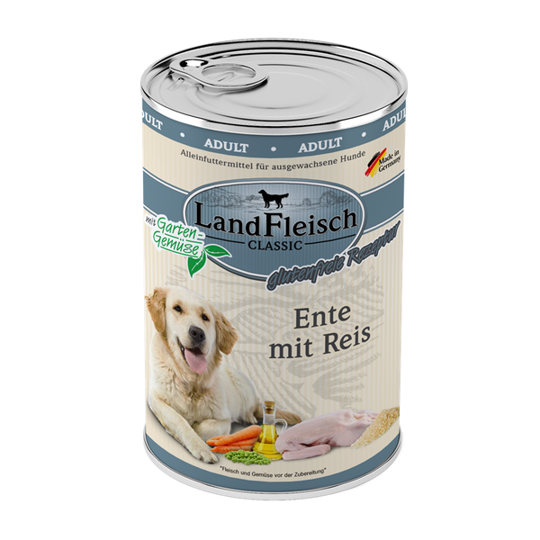 LandFleisch Dog Classic Ente mit Reis und Gartengemüse 400g Hundenassfutter