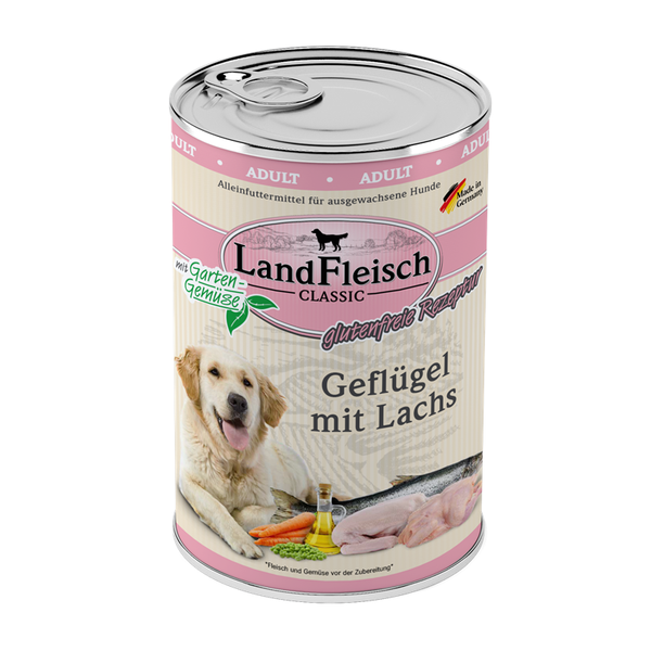 LandFleisch Dog Classic Geflügel mit Lachs und Gartengemüse 400g Hundenassfutter