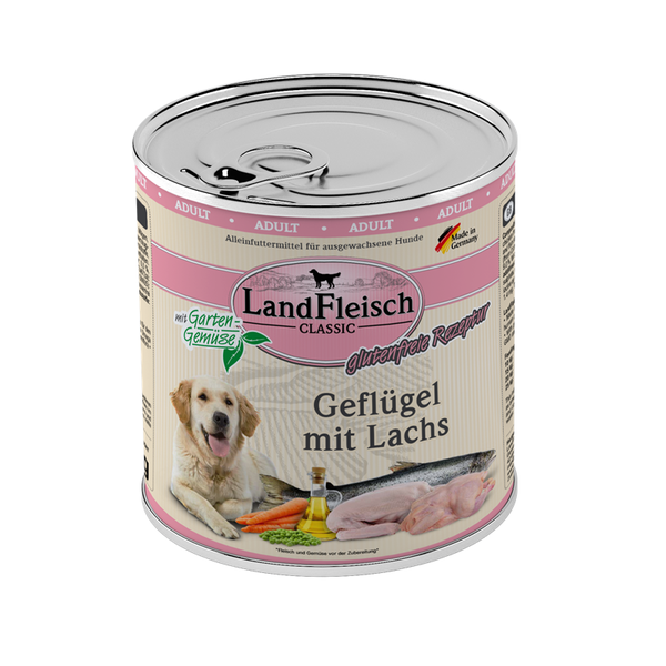 LandFleisch Dog Classic Geflügel mit Lachs und Gartengemüse 800g Hundenassfutter