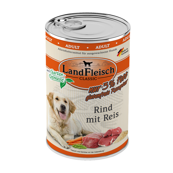 LandFleisch Dog Classic Rind mit Reis und Gartengemüse extra mager 400g Hundenassfutter