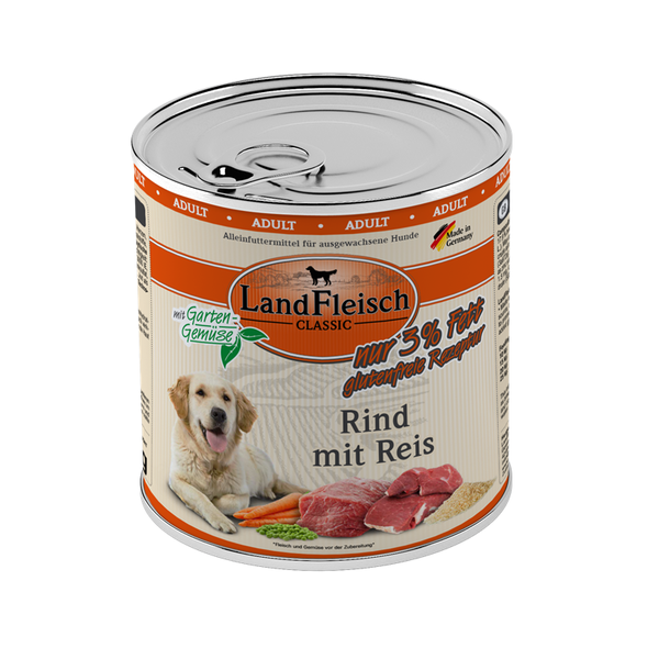 LandFleisch Dog Classic Rind mit Reis und Gartengemüse extra mager 800g Hundenassfutter