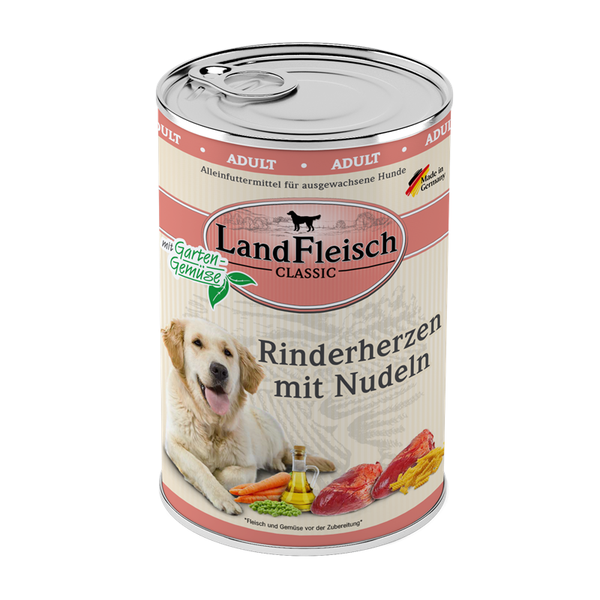 LandFleisch Dog Classic Rinderherzen mit Nudeln und Gartengemüse 400g Hundenassfutter