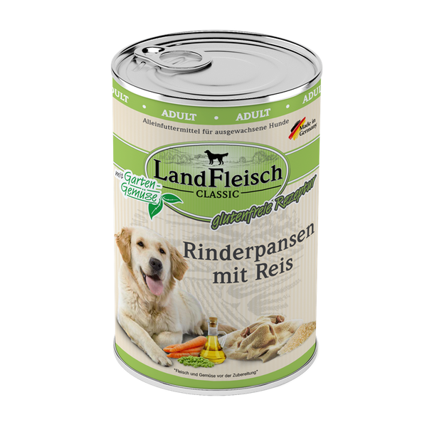 LandFleisch Dog Classic Rinderpansen mit Reis und Gartengemüse 400g Hundenassfutter