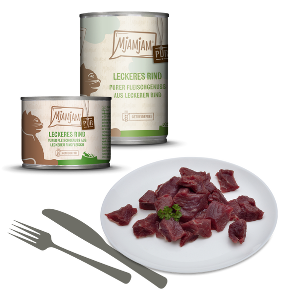 MjAMjAM - purer Fleischgenuss - leckeres Rind pur 400g Katzennassfutter