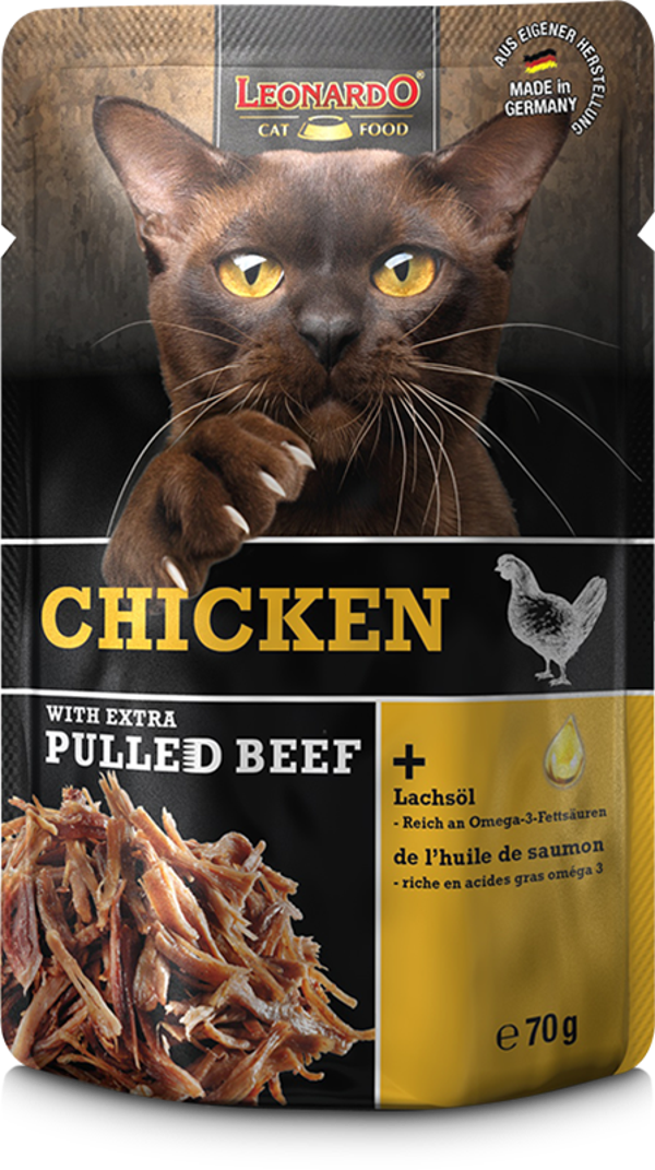 Leonardo Pulled Beef Chicken with extra Pulled Beef 70g Katzennassfutter