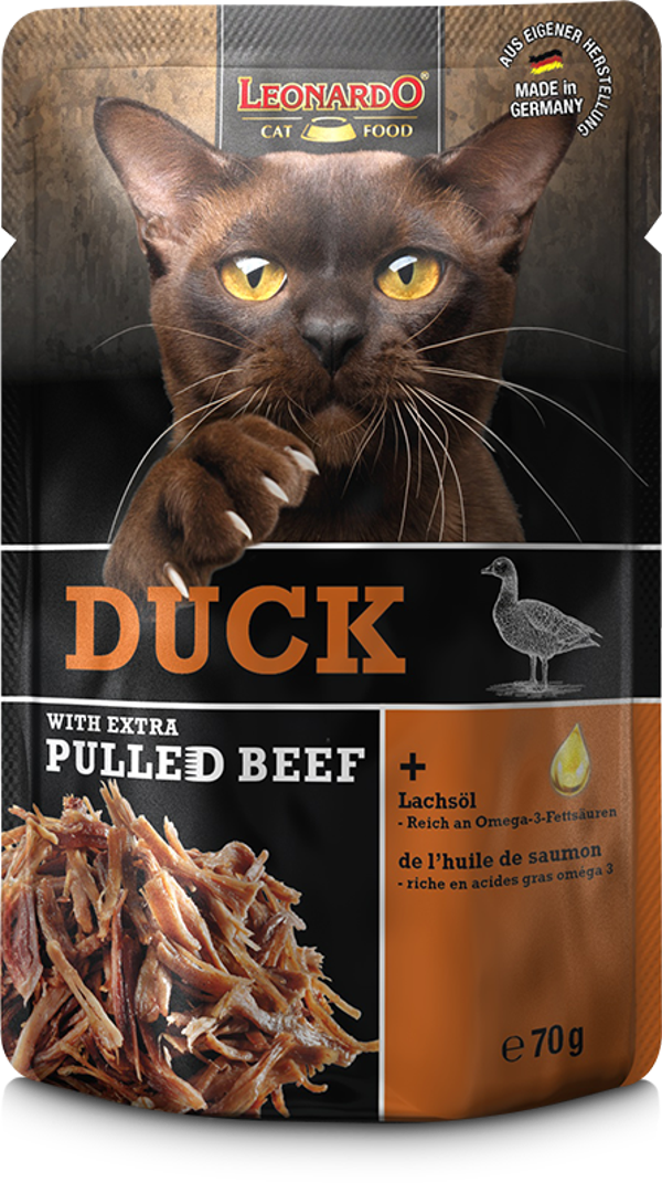 Leonardo Pulled Beef Duck with extra Pulled Beef 70g Katzennassfutter