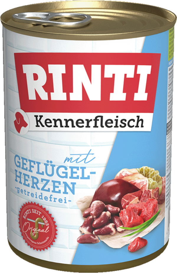 Rinti Kennerfleisch Geflügelherzen   |  Dose   |  400g Hundenassfutter