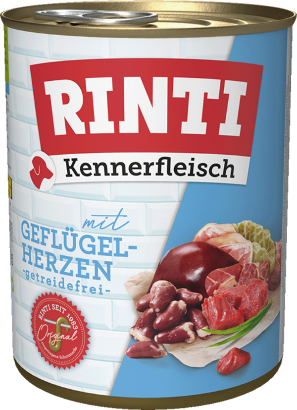 Rinti Kennerfleisch Geflügelherzen   |  Dose   |  800g Hundenassfutter