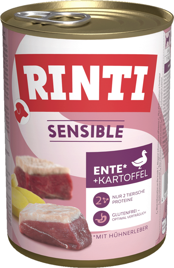 Rinti Sensible Ente, Hühnerleber + Kartoffel   |  Dose   |  400g Hundenassfutter