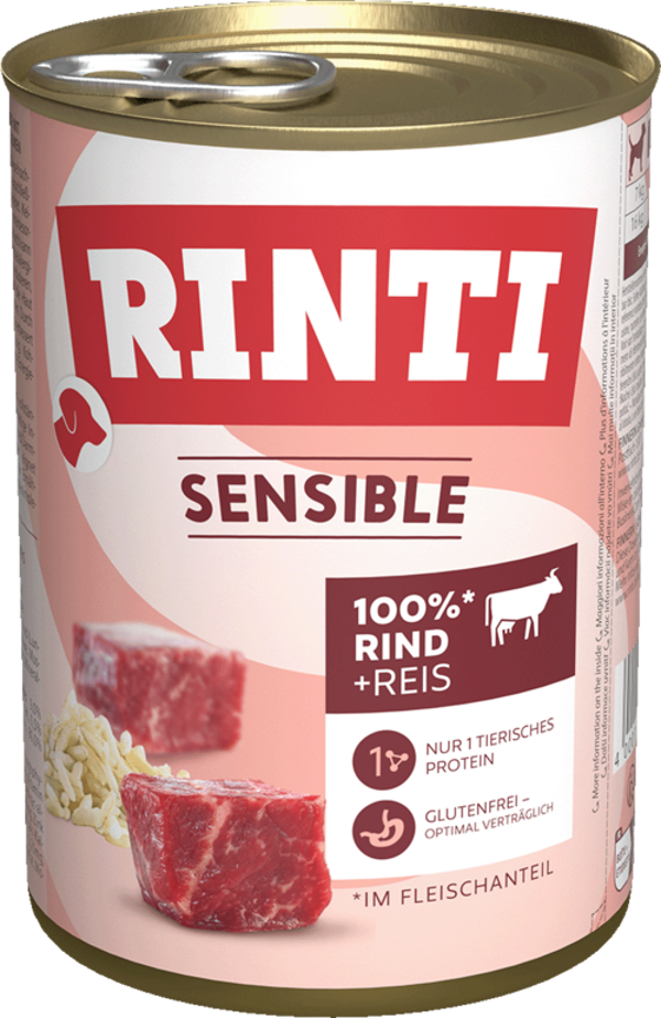 Rinti Sensible Rind + Reis   |  Dose   |  400g Hundenassfutter