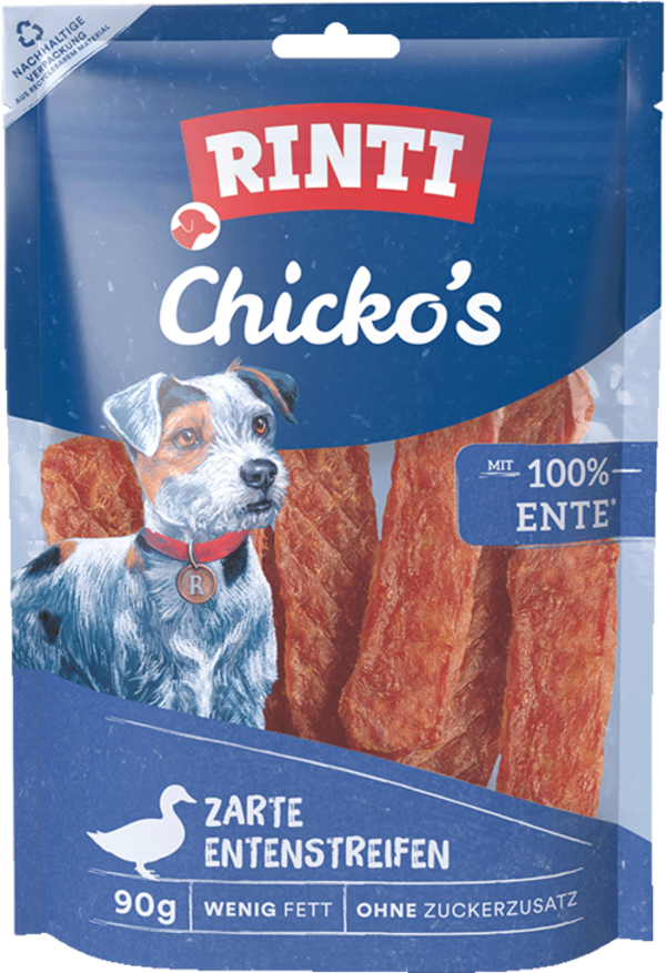 Rinti Chicko Ente   |  Beutel   |  90g Hundeleckerli