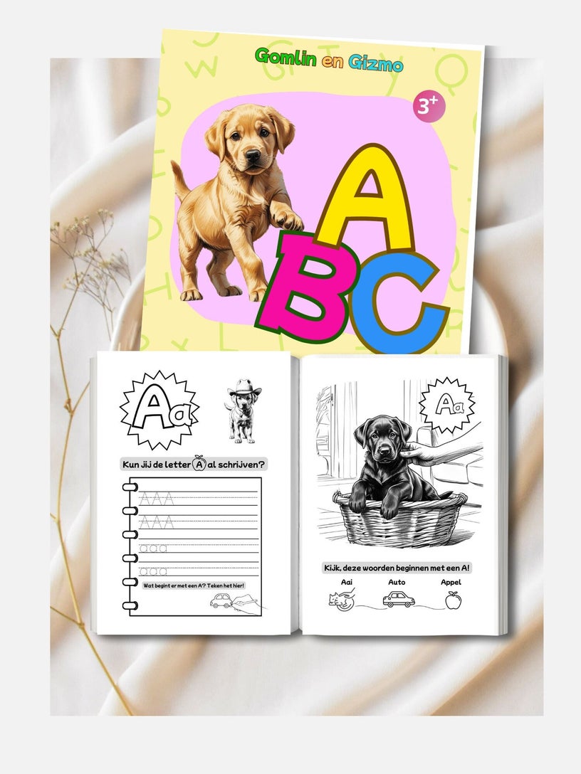 Schrijfoefeningen uit Het ABC alfabet boek van Gomlin en Gizmo