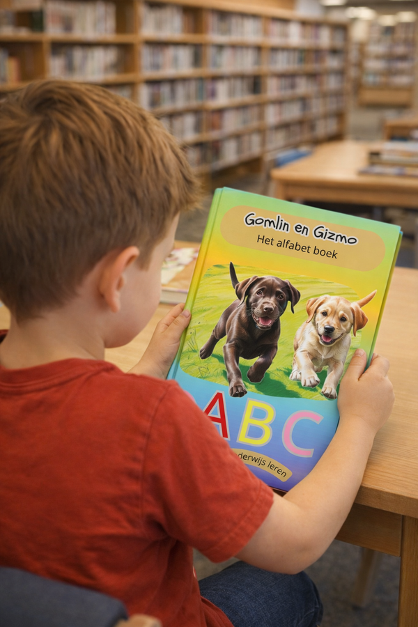 Kind dat oefent met woordzoekers en doolhoven in Het alfabet boek