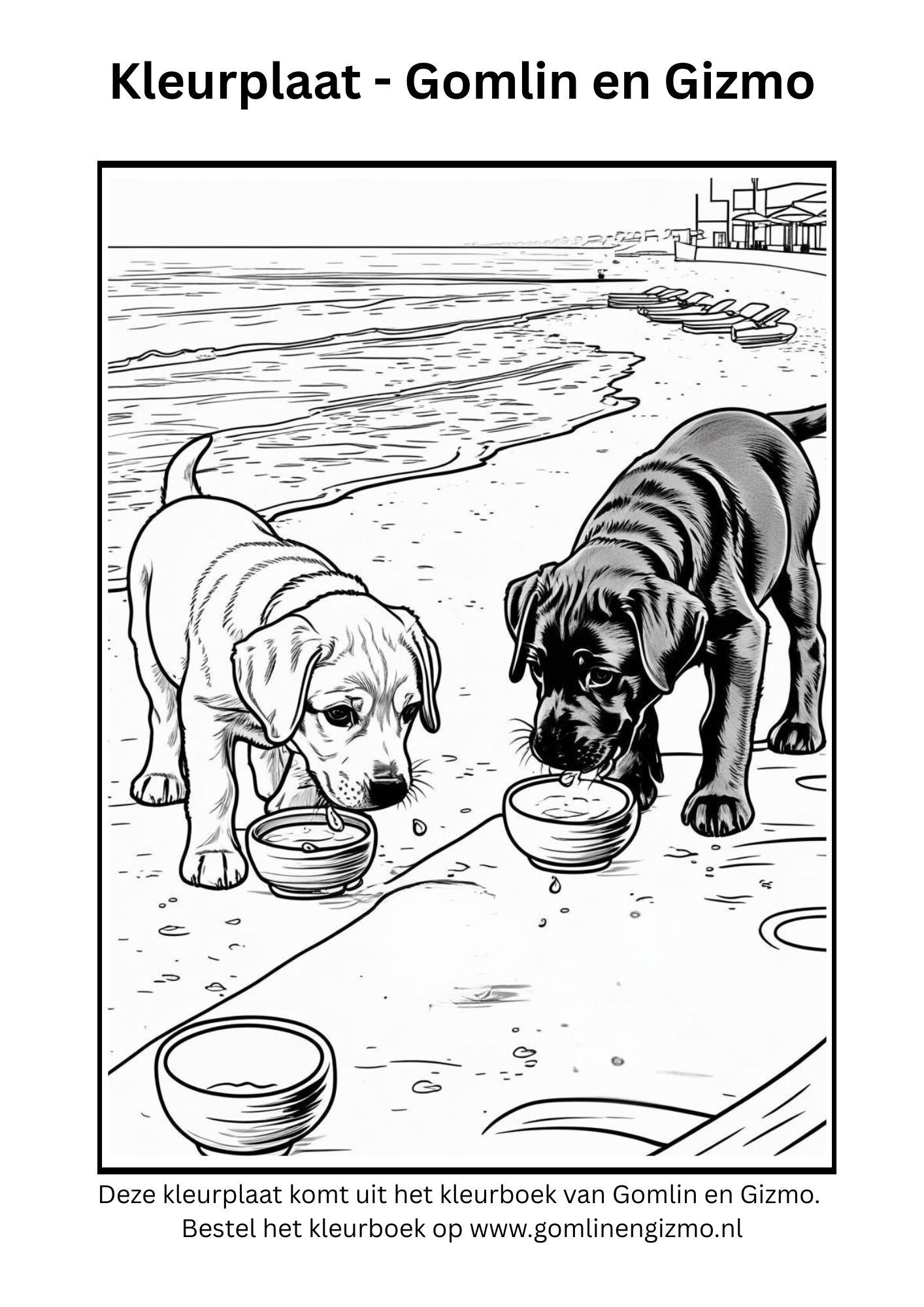 Gomlin en Gizmo op het strand — gratis kleurplaat