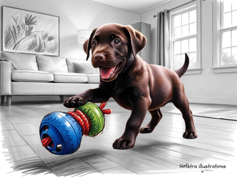 Gomlin, de speelse donkerbruine labradorpup