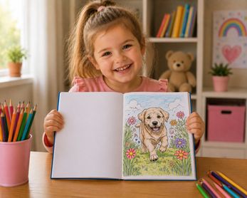 Kind laat kleurboek zien