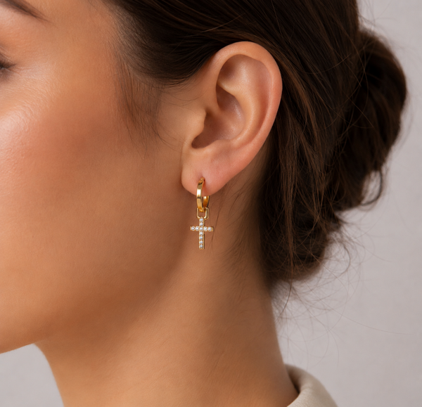 Ohrringe „Cross“ 18k vergoldet