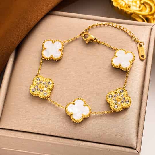 Armband "Clover“ Perlmutt/Gold Deluxe