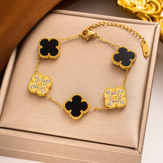 Armband "Clover“ Schwarz/Gold Deluxe