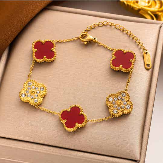 Armband "Clover“ Rot/Gold Deluxe