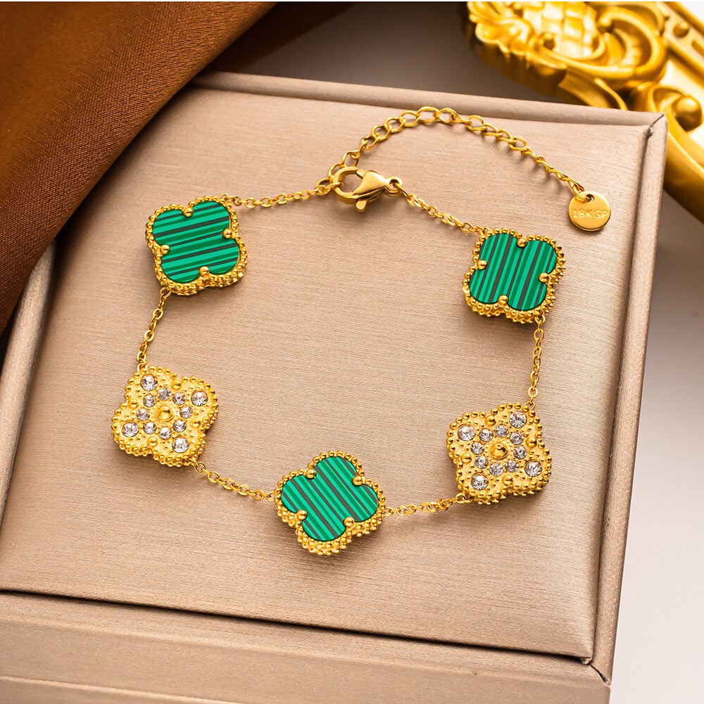 Armband "Clover“ Grün/Gold Deluxe