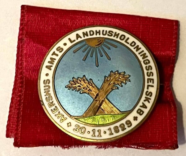 Akershus amts landhusholdningsselskab sølv og emalje nål