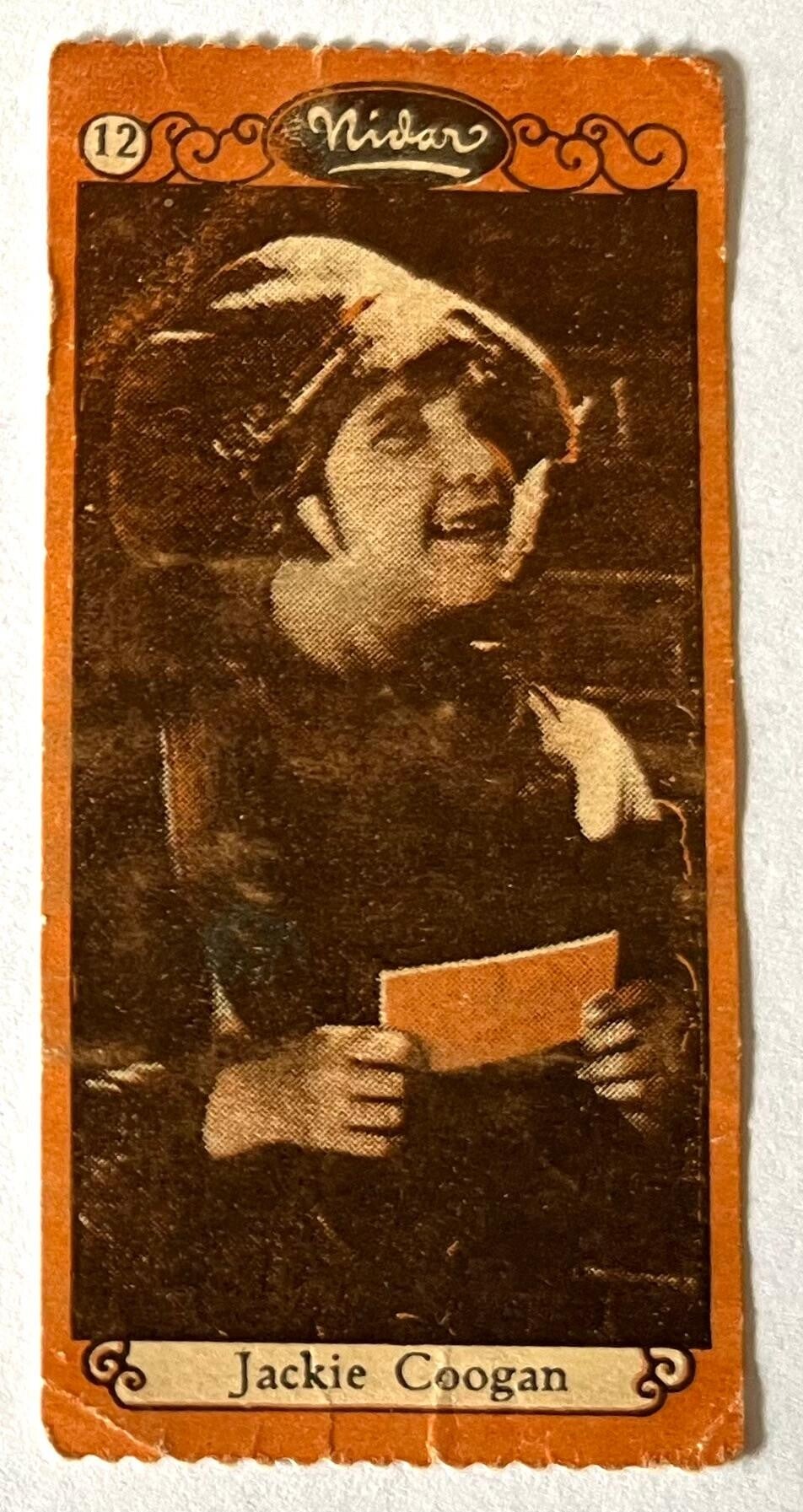 Jackie Coogan from the movie "The Kid" with Charlie Chaplin, comedy. Collectorcard Nidar chocolate